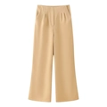 Detail of high-waist wide-leg khaki trousers with front pleats and hidden closure - Khaki Pants / XS