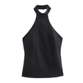 Top donna a lupetto con allacciatura al collo, vestibilità slim e chiusura posteriore - XS / Nero