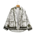 Close-up of quilted floral jacket featuring landscape print and green ribbed trim - XS / Dark Green Landscape Print Style(款3)