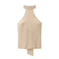 Top beige con scollo all'americana per donna con fibbia posteriore e vestibilità slim - XS / Albicocca