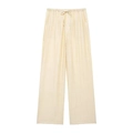 Pantaloni jacquard donna color crema a gamba larga con coulisse elastica in vita - XS / Pantaloni e gonne / Bianco latte