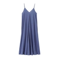 Elegante marineblauwe midi-jurk met V-hals en spaghettibandjes in satijnen stof - XS / Blauw