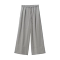 Detail of gray linen wide-leg trousers with elastic drawstring waist and hem stitching - XS / Bottoms / Gray