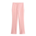 Women's light pink high waisted flare pants with sharp front crease details - XS / Pink Sweatpants