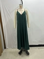 Elegant deep green V-neck spaghetti strap maxi dress with a flowing A-line silhouette - XS / Dark Green