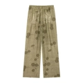 Pantaloni larghi a vita alta verde oliva con strisce verticali e stampe floreali - XS / Pantaloni e gonne / Verde