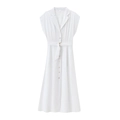 White linen blend short sleeve shirt dress with V-neckline and belted waist in size S - XS / White