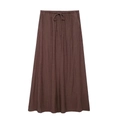 Women's dark brown A-line maxi skirt with drawstring elastic waist and textured fabric - XS / Coffee Skirt