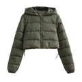 Doudoune courte à capuche pour femme vert olive foncé avec cordon de serrage - S / Vert Militaire