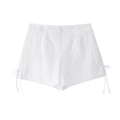 Pantalones cortos de algodón blanco con bordado inglés, cintura alta y lazos laterales - Shorts