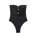 Chic black bandeau swimsuit featuring central cutouts and three gold spherical accents - XS / Black