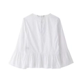 Top peplum blanco con bordado de ojal, diseño calado y cuello redondo, vista trasera del producto - Camisas
