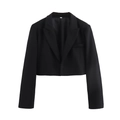 Women's chic black cropped blazer jacket with notch lapels and structured long sleeves - S / Tops / Black