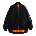 Chaqueta bomber holgada clásica en negro con forro naranja y bolsillo en la manga - S / Negro