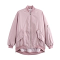 Chaqueta bomber rosa para mujer con cuello acanalado y bolsillo funcional en la manga - S / Rosa Púrpura