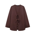 Women's 2024 summer cotton linen kimono cardigan and wide leg pants set in dark chocolate brown - XS / Tops