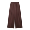 Women's wide leg linen trousers in dark brown featuring a high-waisted elastic design - XS / Casual Pants