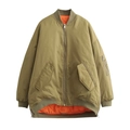 Chaqueta bomber clásica verde oliva de corte holgado con forro acolchado naranja y cremallera - S / verde oliva