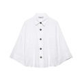 Weiße Oversize-Bluse mit Fledermausärmeln, großen Knöpfen und Taschen in flacher Ansicht - XS / Weiß