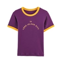 Camiseta ringer lila vintage con estampado 74 Long Island City amarillo en fondo blanco - S / Morado