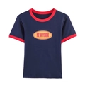 Camiseta de manga corta azul marino con ribete rojo en contraste y estampado New York - S / Azul marino