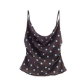 Débardeur en satin marron à col bénitier et pois bleus avec fines bretelles - XS / Marron Bleu À Pois