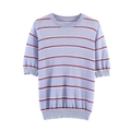 Classic crewneck short sleeve striped knit top in light blue with contrast ribbing - S / Lavender
