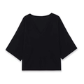 Détail d'un haut en maille noir minimaliste avec col en V profond et manches larges - S / Hauts / Noir