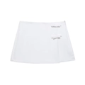 Détail d'une mini-jupe blanche trapèze avec nœuds décoratifs et fermeture éclair latérale - XS / Bas / Blanc