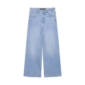 Hellblaue Weite-Bein-Jeans mit hoher Taille, lockerer Passform und gewaschener Textur - XS / Hellblau