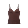 Detail of a dark brown seamless camisole with built-in pads and slim shoulder straps - Burgundy