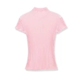 Top de punto rosa de manga corta con cuello alto y textura de rombos en fondo blanco - S / Rosa