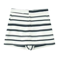 Dames short met blauw-witte strepen, hoge taille met dubbele rij knopen en zijzakken ontwerp - S / Gestreepte broek