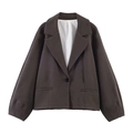 Classic dark brown blazer with notch lapels and single-button closure on white background - XS / Dark Coffee