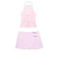 Ensemble deux pièces rose avec haut licou et jupe orné de nœuds élégants pour femme - XS / Haut Et Bas / Rose