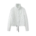 Women's casual polka dot jacket with high collar and adjustable drawstring hem - XS / White Polka Dot (White/Black)