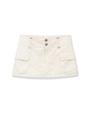 Detailopname van beige cargo-minirok met hoge taille en dubbele knoopsluiting met zakken - XS / Beige