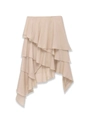 Detail of multi-layered ruffle hem on an apricot satin skirt with a subtle metallic sheen - XS / Apricot