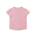 Light pink slim-fit knit top with puff short sleeves and a classic round neckline - S / Pink