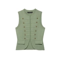 Sage green vintage knit vest featuring decorative gold buttons and military style lines - S / Green