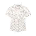 Short sleeve white polka dot shirt with ruffles and drawstring waist for women - XS / Polka Dot