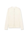 Detail of off-white knitted cardigan featuring fine ribbed texture and button closure - S / Milky White