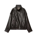 Oversized dark brown PU leather biker jacket for women featuring a vintage drop shoulder design - XS / Coffee