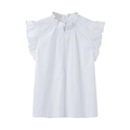 White minimalist ruffle sleeveless blouse featuring a stand collar and delicate butterfly sleeves - XS / White