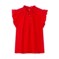 Sleeveless red ruffled blouse with frill collar and flutter sleeves for women - XS / Red