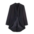 Elegant black long sleeve blazer with asymmetric fishtail hem and stylish stand collar - XS / Black Top
