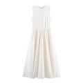 Elegant sleeveless cream white round neck midi dress with a high waist pleated A-line skirt - XS / White