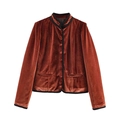 Vintage rust red velvet mandarin collar jacket with contrast black trim and button detail - XS / Rust red