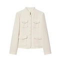 Elegante giacca in tweed bianco sporco con collo a lupetto e quattro tasche con bottoni - S / Bianco latte