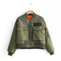 Army green flight bomber jacket with orange lining and rib-knit trim on white background - S / Army Green